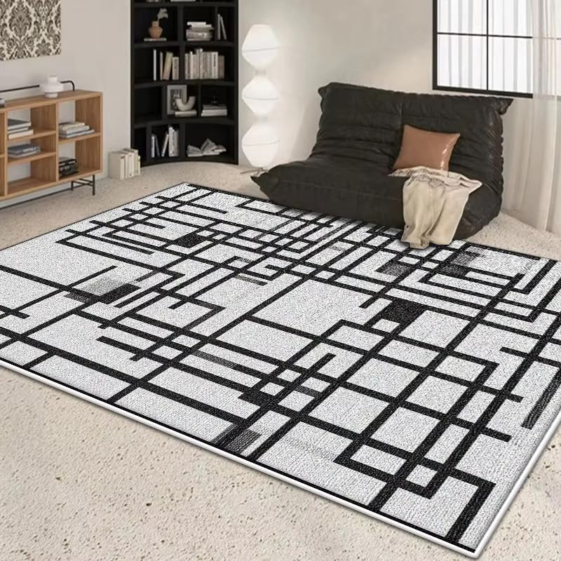 Tapis de sol en peluche pour chambre et salon moderne à rayures 180x200