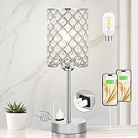 Vista 11 de Hong-in Lámparas doradas para mesitas de noche, lámpara de mesa de cristal con puertos de carga USB-C+A y CA, lámpara táctil regulable de 3 vías