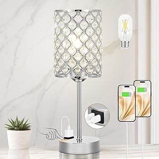 Hong-in Crystal Table Lamp, Crystal Lamp Touch Control with USB-C USB-A ...