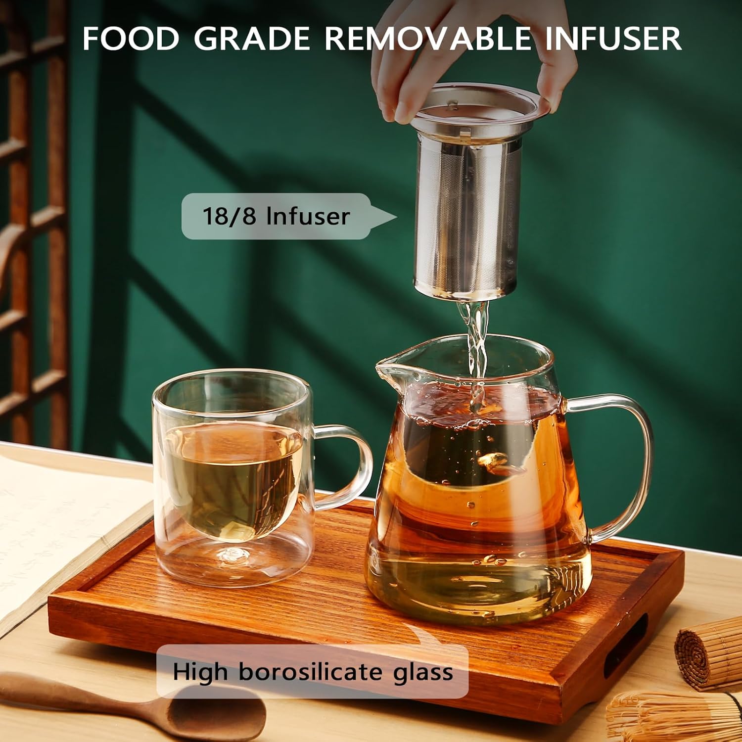 CYYKDA 34oz Glass Teapot with Infuser - 18/8 Stainless Steel, Clear Small Tea Kettle for Loose Leaf Tea, Camping, Travel thumbnail