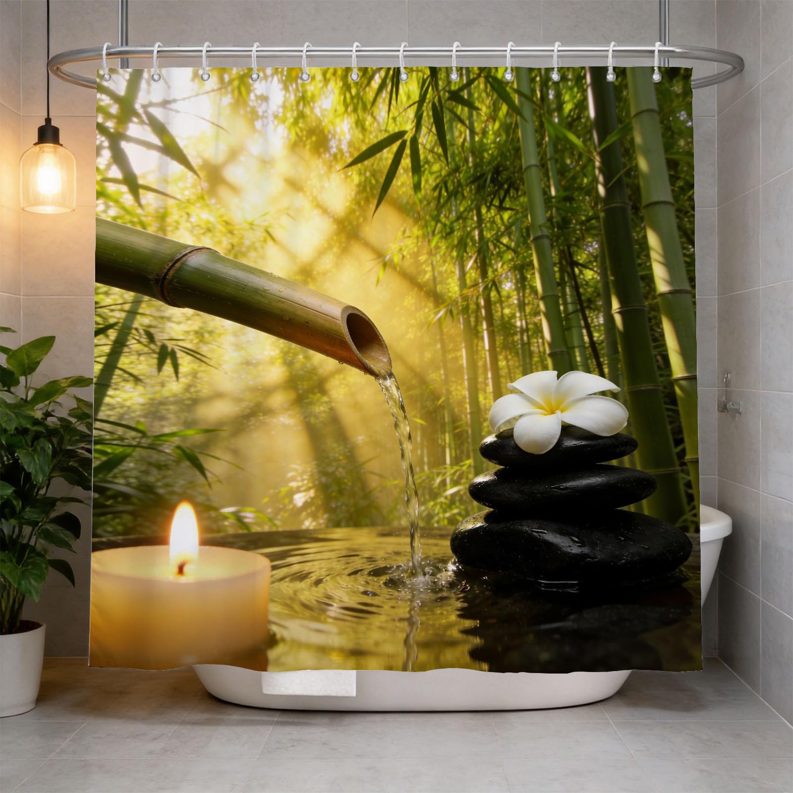 Hongduo 3D Zen Stone Shower Curtain for Stalls Bathtubs Minimalistic Bathroom Decor Shower Curtain Set Polyester Fabric Waterproof 120x180cm/48X71 Inch with Hooks
