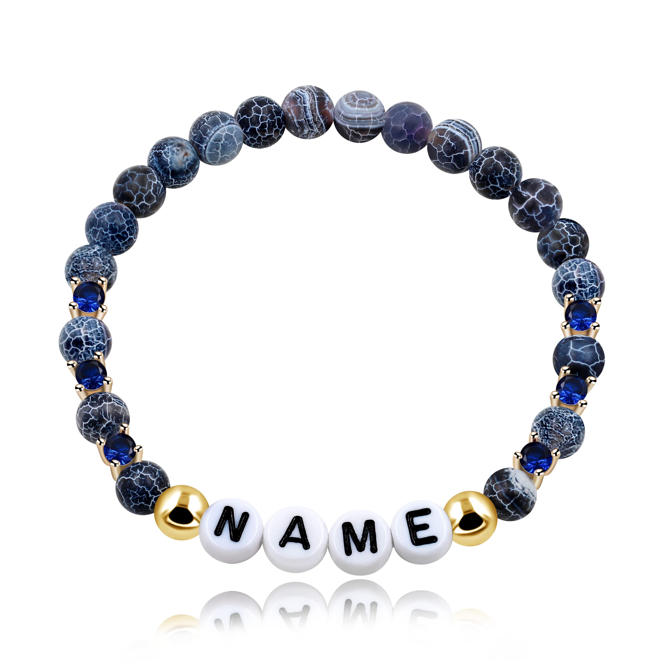 Tobestu Customized Letter Name Bracelet - Natural Stone Matte Agate Beads and CZ Stretch Frosted Bracelets BFF Sisters Gifts