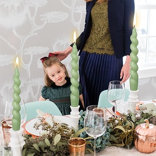 Miniatura 6 de Velas cónicas en espiral verde  Velas cónicas cortas de 7 pulgadas, velas torcidas sin perfume para decoración de mesa de cena, fiestas, bodas,