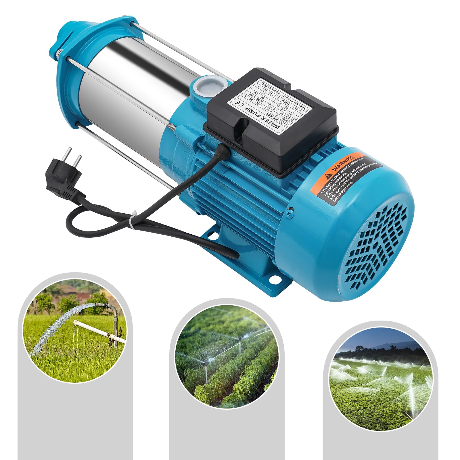 Pompa rotativa da 1300 W, pompa rotativa in acciaio inossidabile 1,8 HP 220 V per uso domestico e giardino con interruttore a pressione, pompa a getto per fattorie, stagni, giardini, irrigazione