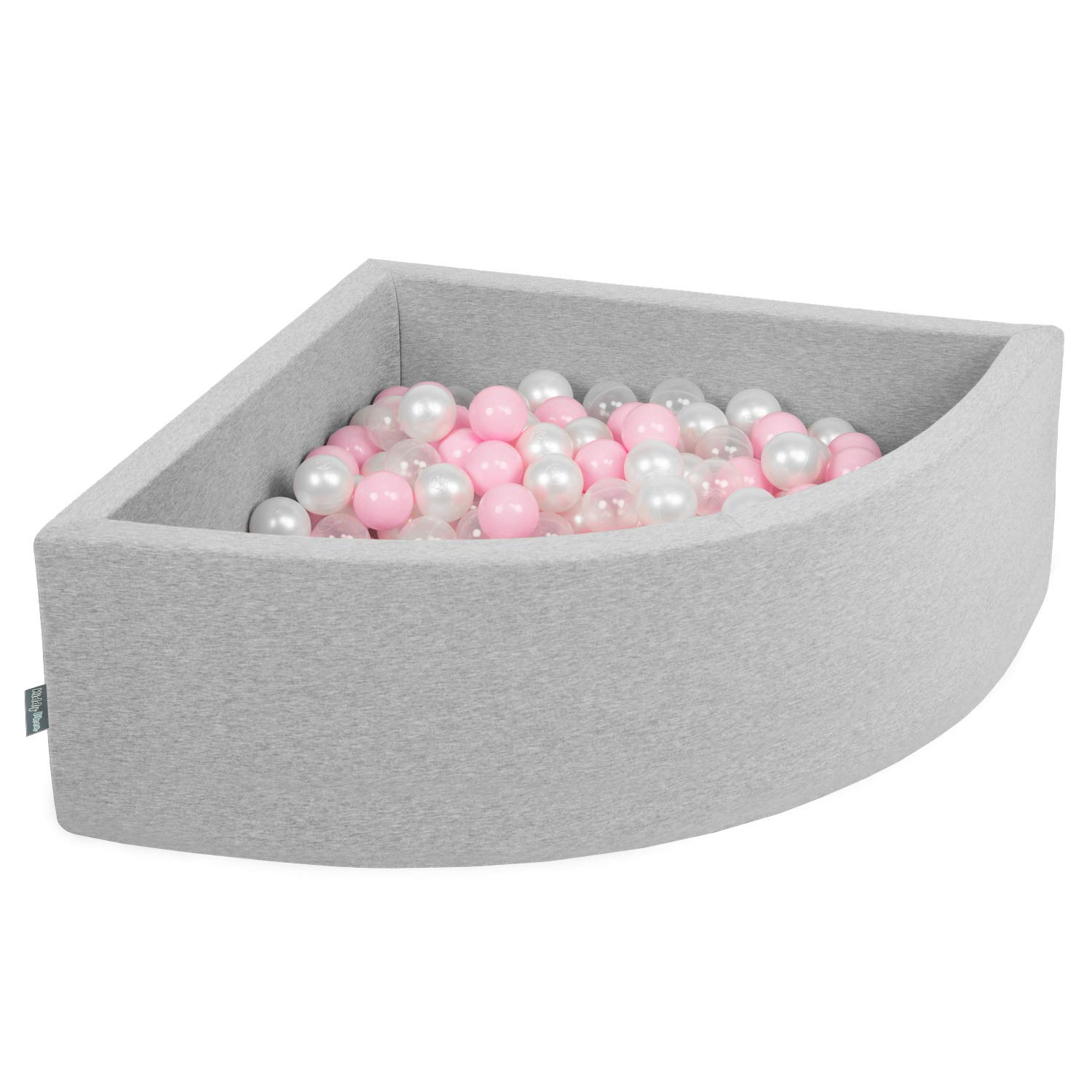 KiddyMoon Quarter Corner Ball Pit 90x30cm with 300 Balls 7cm Foam Ball Pool for Baby and Toddler - Light Grey: Light Pink Pearl Transparent