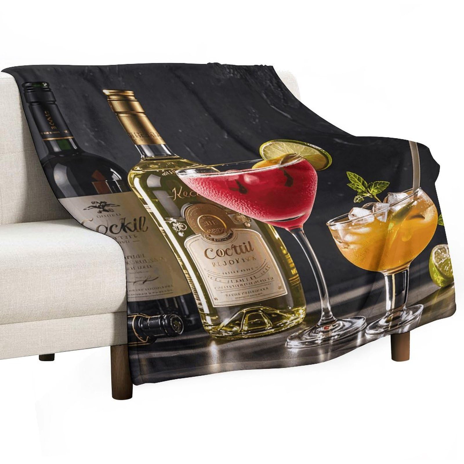 Plaid en flanelle imprimé vin et cocktail grand confort 177x203 cm