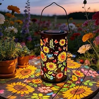 Gresonic Solarlampen für Außen, Colorful Sunflower Glow Solar Garden Lantern, Bunte Solar Gartenlaterne mit Projektion, IP65 Wasserdicht Warmweiß LED Solarleuchte (Colorful Sunflower 1pc, 1 Solar LED)