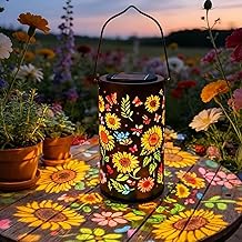 Gresonic Solar Lights for Outdoors, Colourful Sunflower Glow Solar Garden Lantern, Colourful Solar Garden Lantern with Projection, IP65 Waterproof, Warm White LED Solar Light for Balcony, Patio