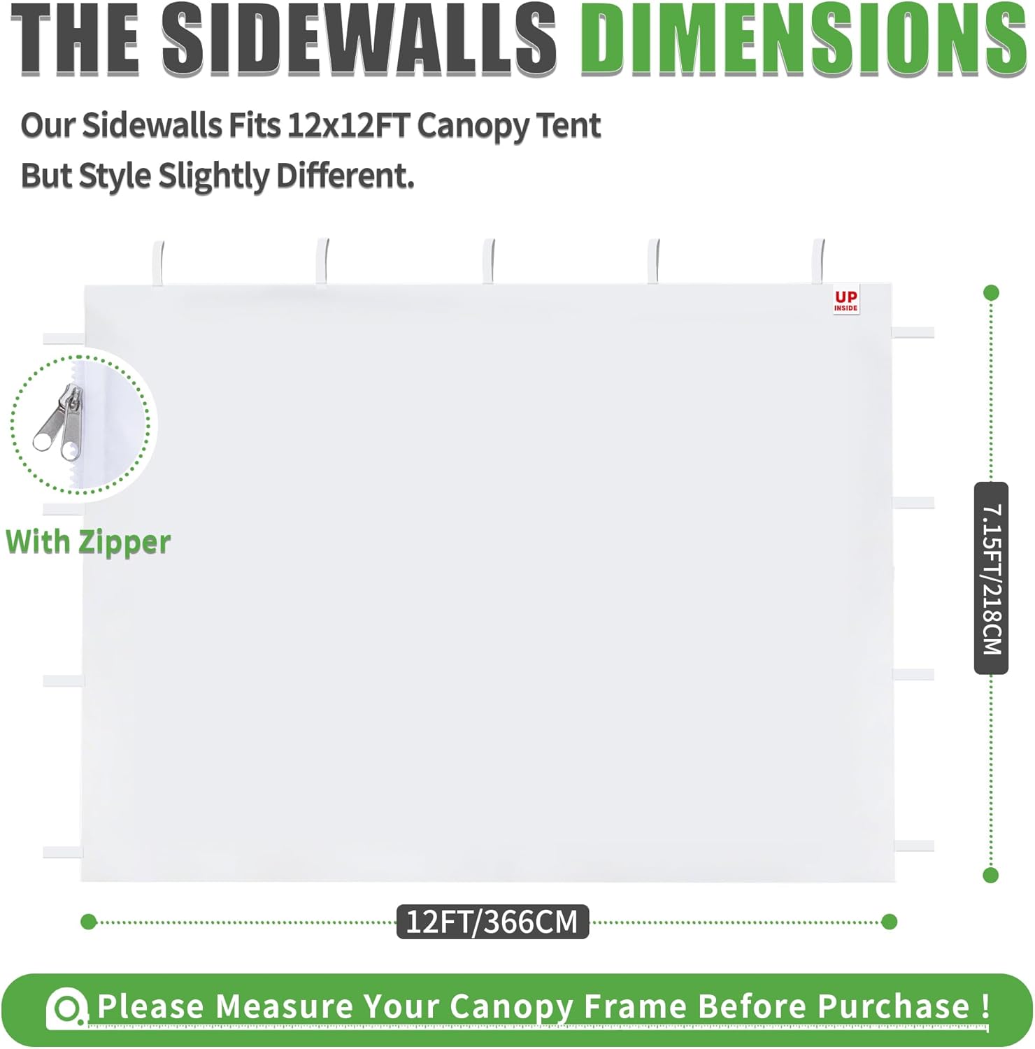 Canopy Sidewalls for 12x12 Pop Up Canopy 99% UV Protection, Waterproof, 3 Pcs Sidewalls Only,(White)
