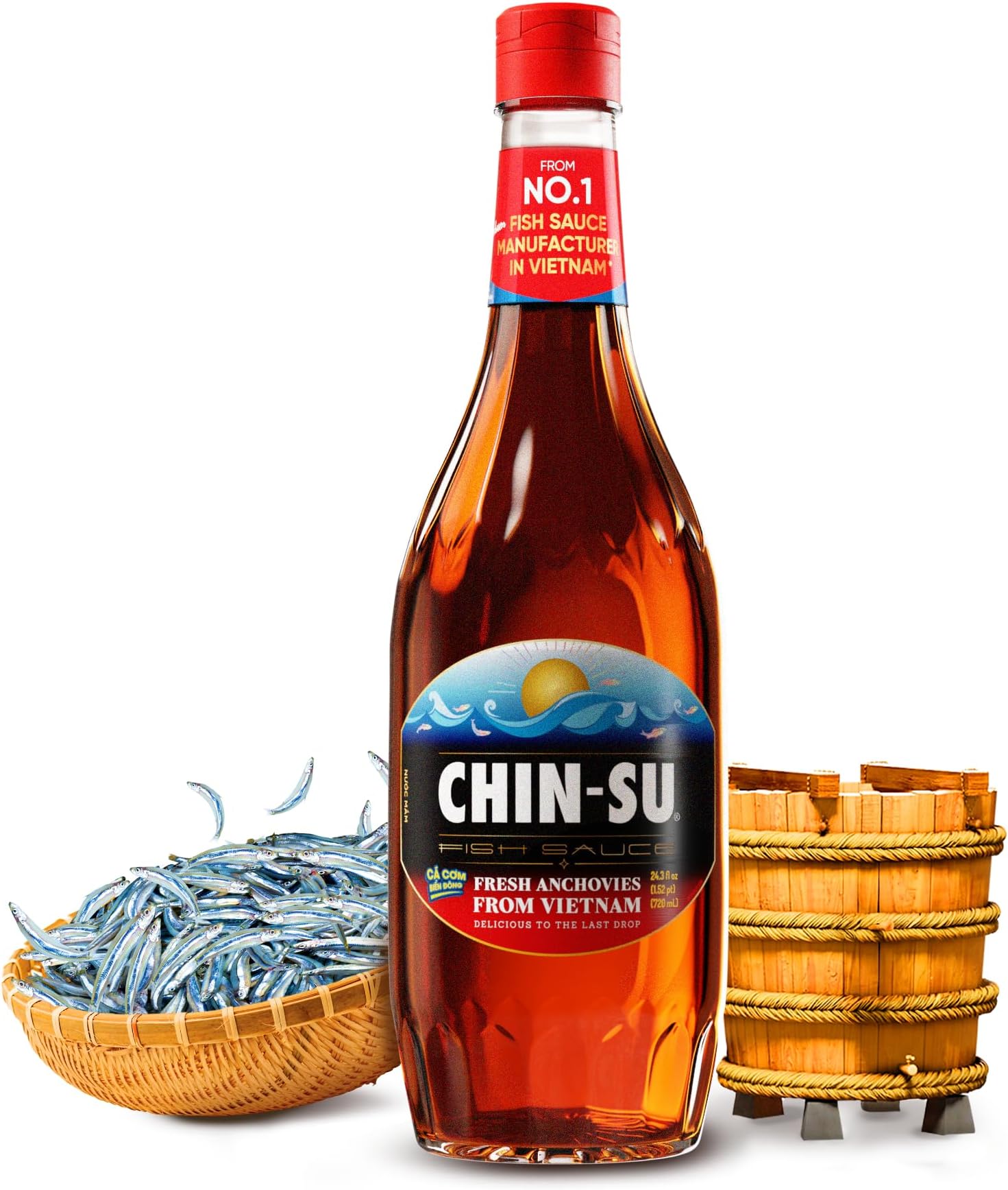 Fish Sauce, Premium Vietnamese Fish Sauce, Fresh Anchovies Salted On Boat, One-Year Aged Anchovy Sauce, Gluten Free 24.3 Oz Bottle