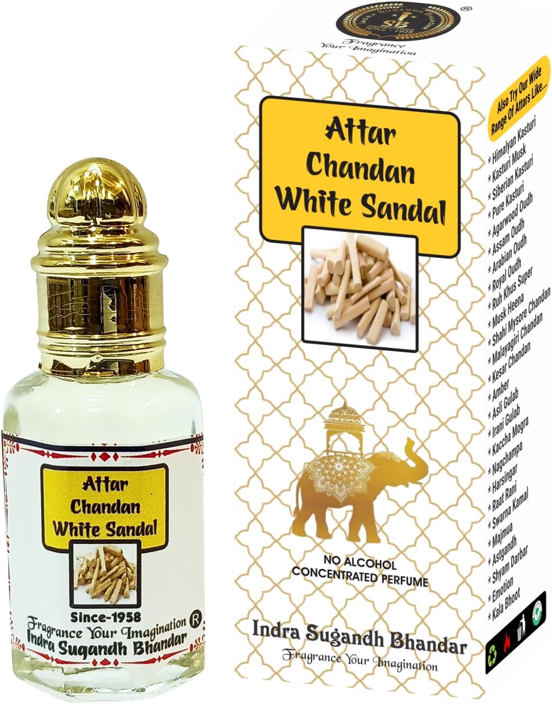INDRA SUGANDH BHANDAR Liquid Attar For Men|Women White Sandal|Chandan 12Ml Natural Sandalwood Ittar Long Lasting Fragrance Rollon Pack
