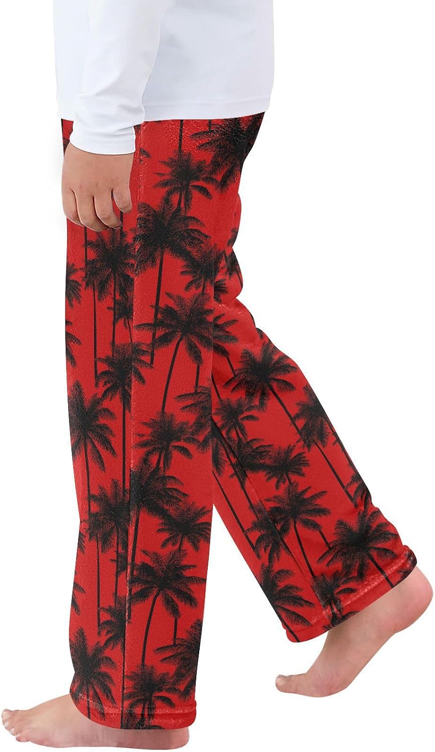 Black Palm Trees Red Boys Pants for Kids Fleece Bottoms Long Jogger Pants Trousers with Pockets Size 6-14Y