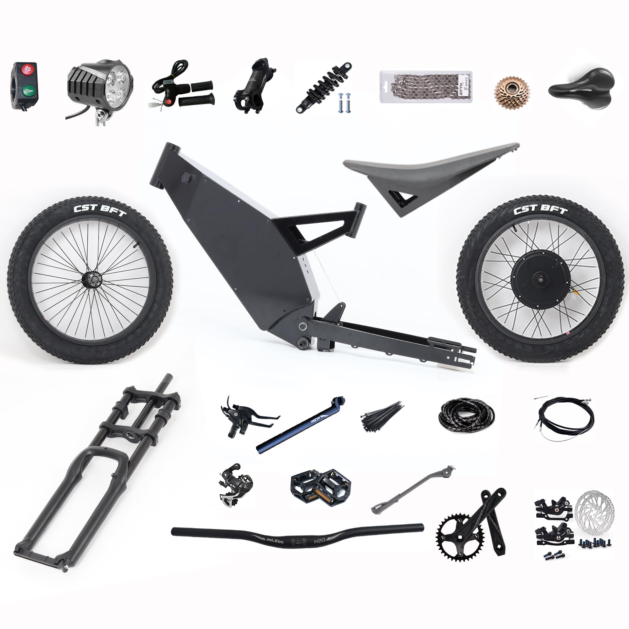 KEYU F6 Enduro Electric Bicycle Bike Ebike Frame kit Parts Electric Bike Frame Kit Electric Road Bike Frame Carbon Fiber Stealth Bomber Frame Kit with Motor Wheel Front Wheel fronk Fork etc.