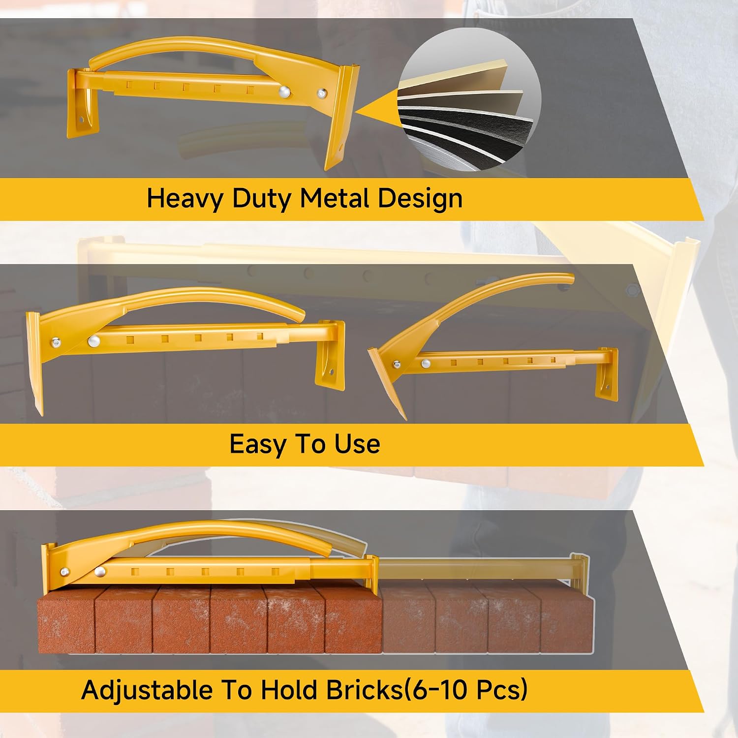 Adjustable Brick Tong, Heavy Duty Steel Brick Lifting Tong Brick Carrier Clamp Masonry Lifting Carrier Tool for Masonry Work, Securely Transports 6-10 Bricks at Once