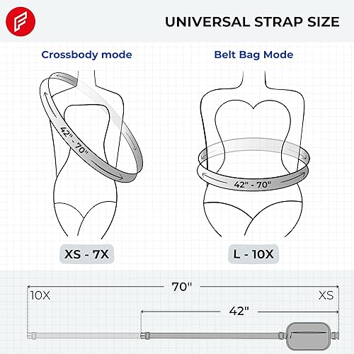 Miniatura 7 de Talla grande - Mini bolso para cinturón - Correa extra larga de 70 pulgadas - Doble compartimento - Correa extendida - Riñonera para mujer