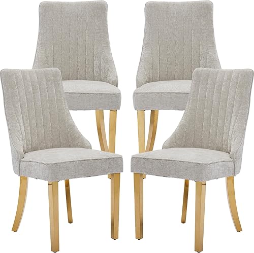 Vista 41 de Juego de 6 sillas de comedor de mediados de siglo color beige, juego de 6 sillas modernas para cocina y comedor, sillas de cocina tapizadas en tela