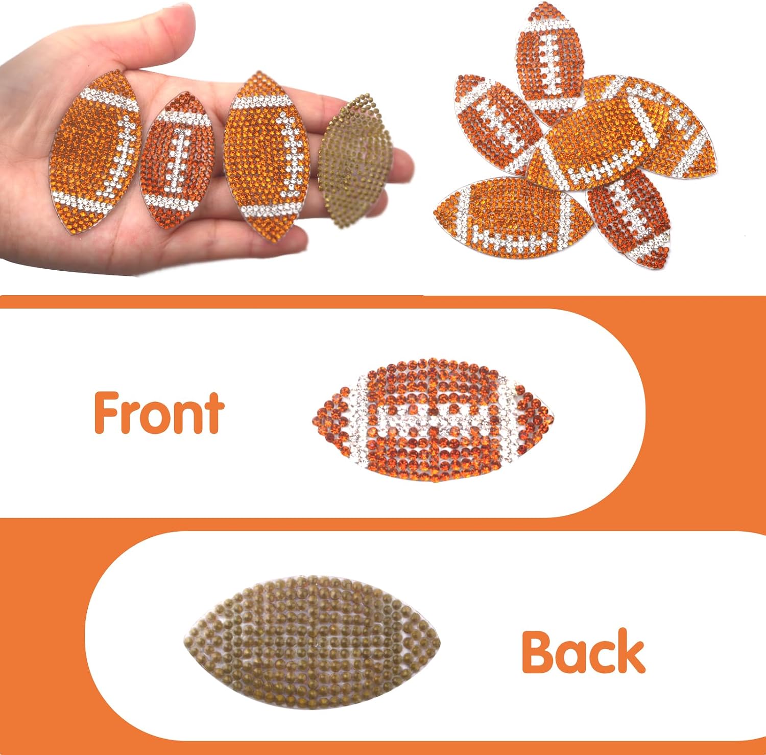 12pcs Rhinestones Football Rugby Patches, Bling Football Rhinestone Crystal Applique for DIY Crafts Decoration Accessories, Iron on Style for Clothes Jeans Hats T-Shirt Backpack Makeup Bag (2 Styles)