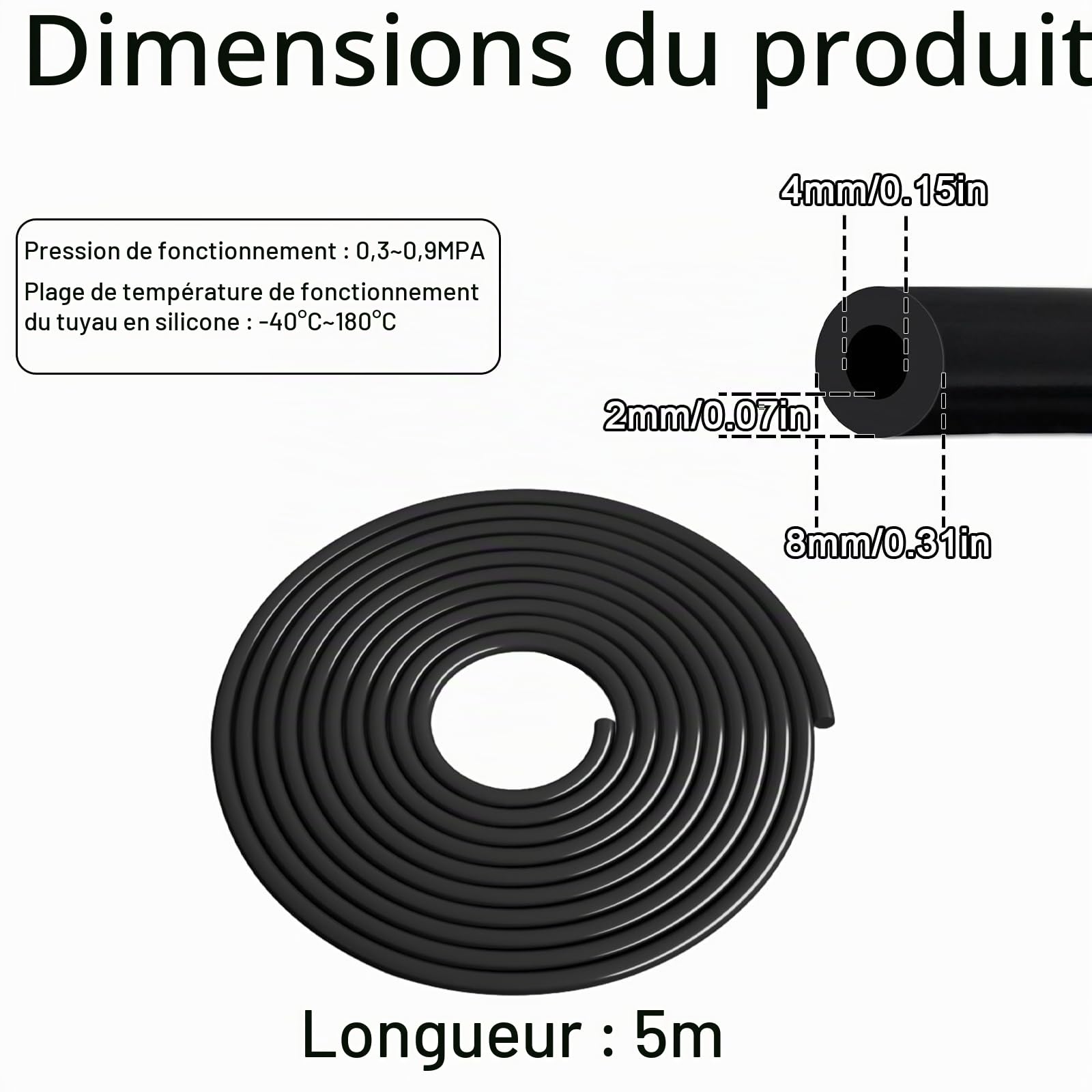 Tuyau En Silicone Durite De Depression Tuyau à Vide En Silicone 5 m DiamèTre IntéRieur 3 mm Bleu Convient à Toutes Les Pompes à Air, ManomèTres, Raccords à Vide De Turbine (noir 4mm)
