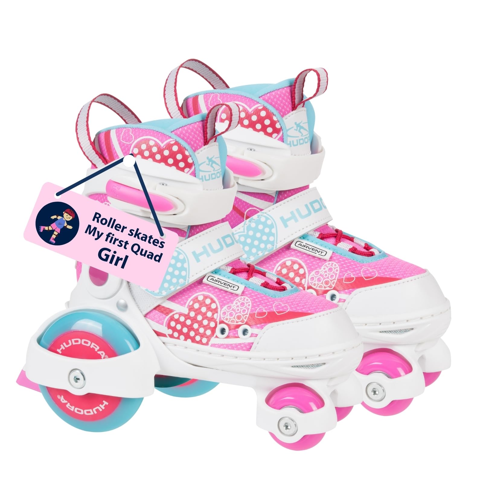HUDORA Roller Skates My First Quad in different sizes & colours quad skates for children up to 20kg adjustable in size - Safe beginner rollers with large wheels