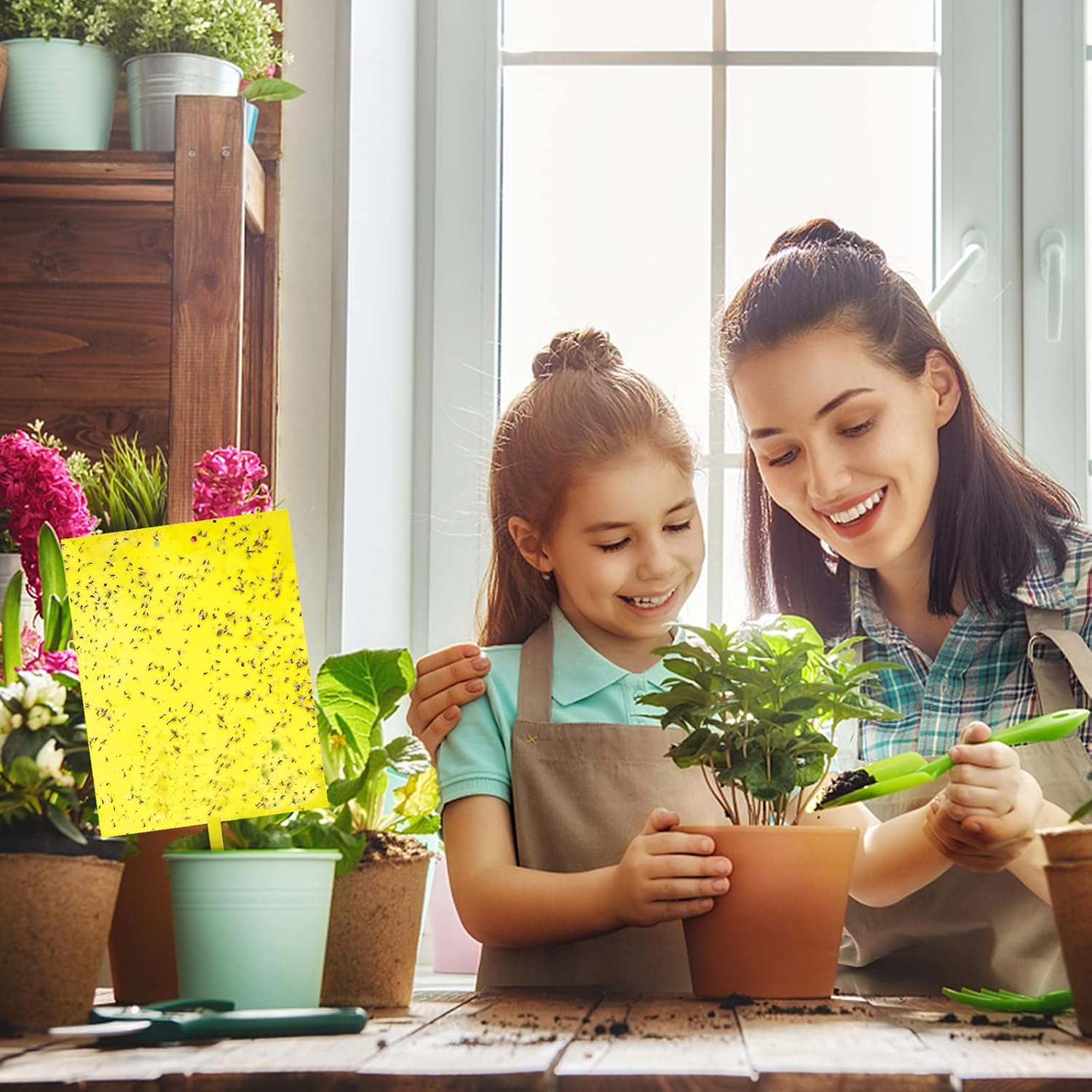 Garutom 10-Pack Dual-Sided Yellow Sticky Traps for Flying Plant Insect Such as Fungus Gnats, Whiteflies, Aphids, Leafminers, etc (6x8 Inches, Included 20pcs Twist Ties)