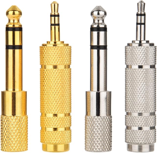 4 Pieces Headphone Adapter 6.35 mm (1/4 Inch) Male to 3.5 mm Female and Audio Stereo Plug 3.5 mm Male to 6.35 mm (1/4 Inch) Female