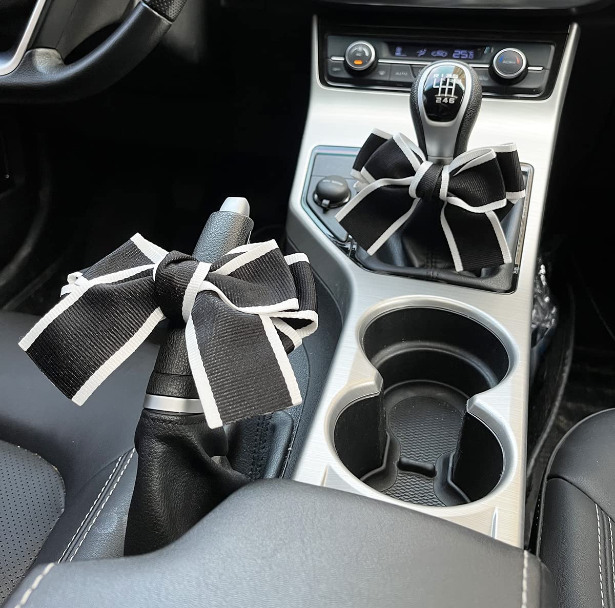 seemehappy 2pcs Charming Hot Pink Bowknot for Car Interior Decoration-Black White