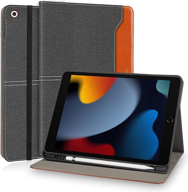 DLveer Case for iPad 9th Generation Case 2021, iPad 8th Generation, iPad 7th Generation 10.2 Inch, PU Leather+ Soft TPU Back Cover with Auto Sleep/Wake for iPad 10.2 2021/ 2020/2019, Denim Black