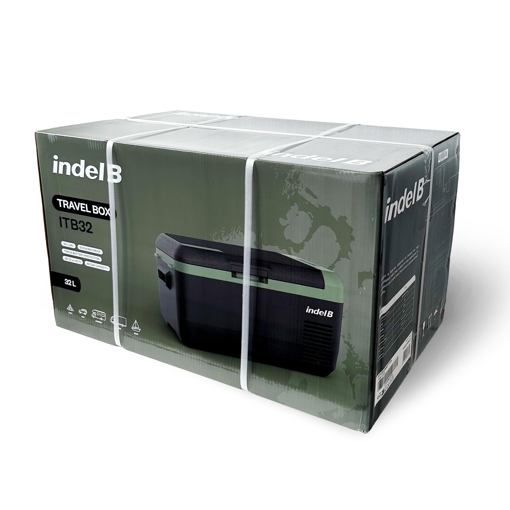 Indel B ITB32 Réfrigérateur Congélateur Portable à Compresseur, Capacité 32 Litres, pour Voiture, Camping-Car, Camion, 12/24V DC avec Prise Allume-Cigare