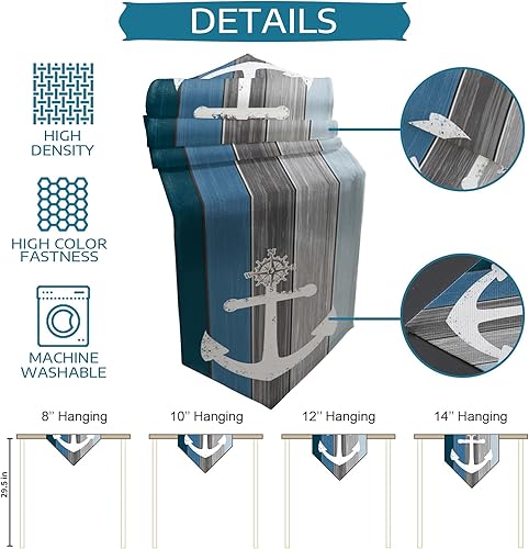 Miniatura 6 de Camino de mesa náutico con ancla para aparador, bufandas con temática oceánica, rayas náuticas, vintage, grano de madera, gris y azul, caminos