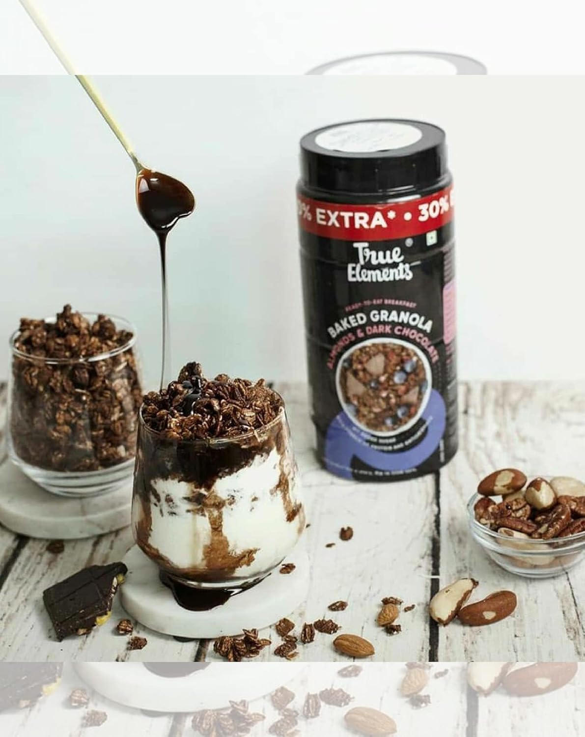 True Elements Chocolate Granola 31.74 Oz - With Dark Chocolate, Almonds & Cranberries | Granola for Breakfast | Healthy Food | 100% Whole Grain Cereal
