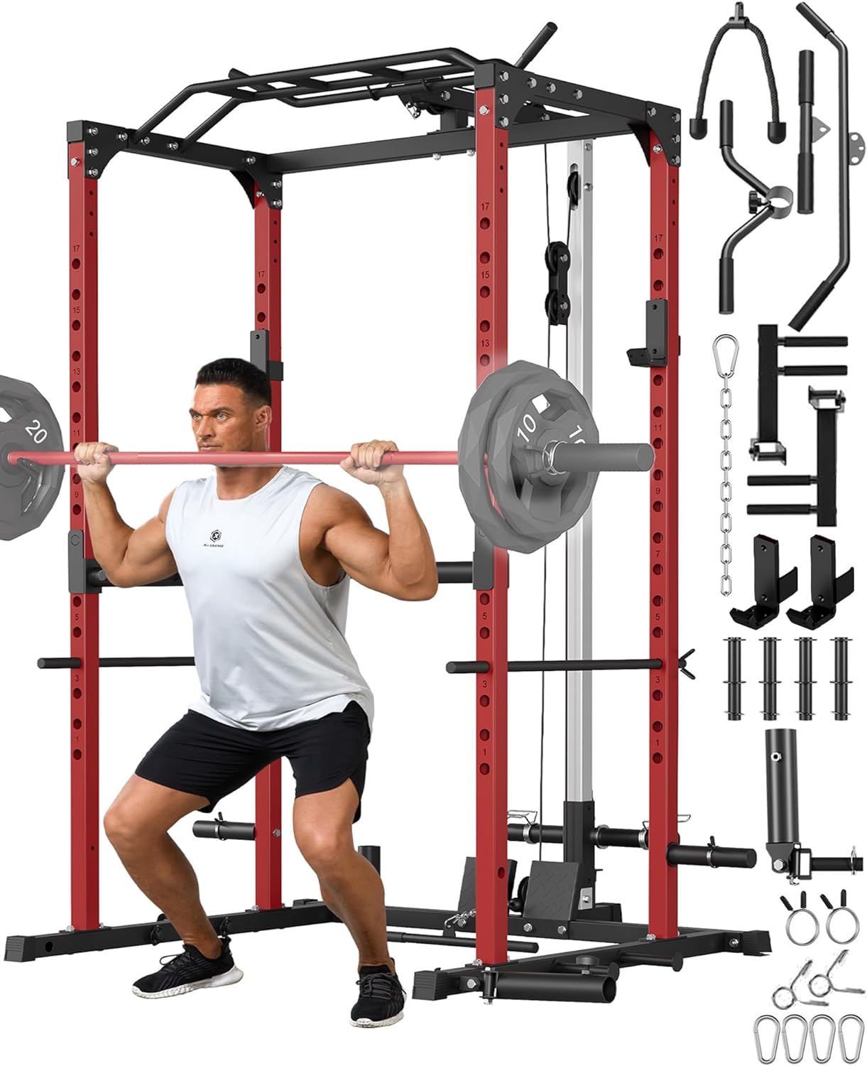 GarveeLife GarveeLife Power Cage – 1200LBS Capacity with Pulley System & Multi-Functional Attachments