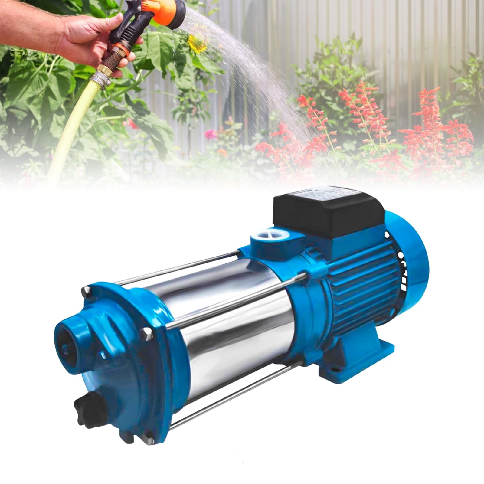 Pompe centrifuge puissante 2500 W, pompe d'arrosage pour jardin, pompe à jet avec pressostat, pompe pression, 4000 l/h, 110 m, acier inoxydable