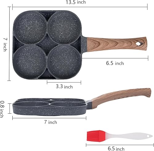 Miniatura 2 de yarlung Sartén de 4 tazas con cepillo para aceite, sartén antiadherente para huevos escalfados, sartén para panqueques para hamburguesas, tortillas,