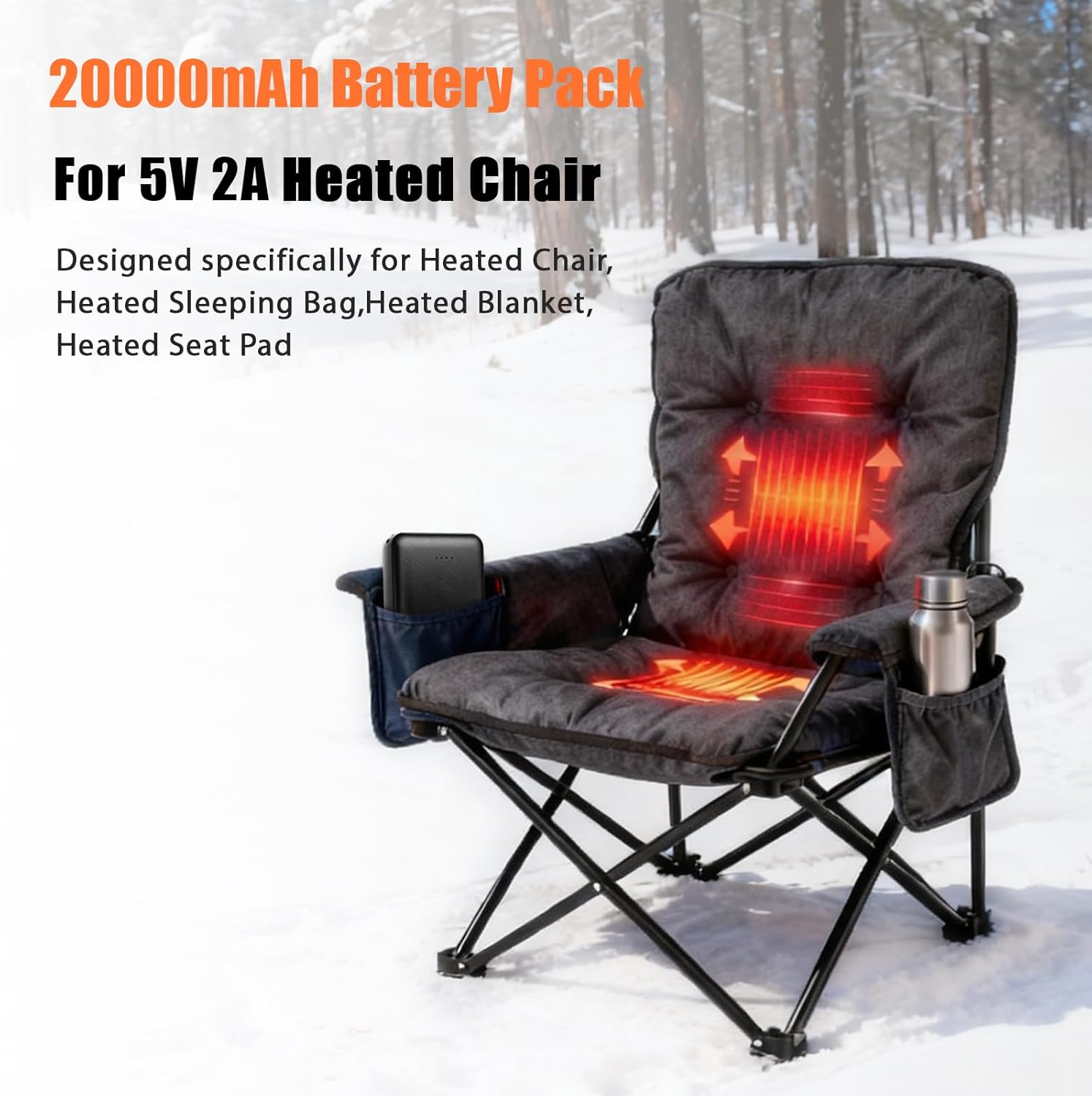 5V2A Battery Pack for Heated Camping Chair, Heated Blanket, Heated Hunting Seat Pad, Heated Sleeping Bag USB Power Bank for Camping Work (Battery Only) (Black, Milliamp Hours, 20000) - Image 5