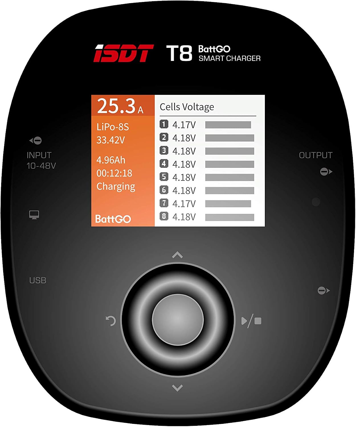 ISDT T8 Smart Charger display showing cell voltages