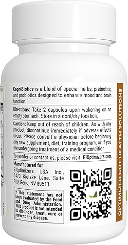 Miniatura 3 de BIOptimizers Cognibiotics Suplemento cerebral probiótico - Ayuda a apoyar el estado de ánimo, mejor enfoque, memoria, claridad mental - 60 cápsulas