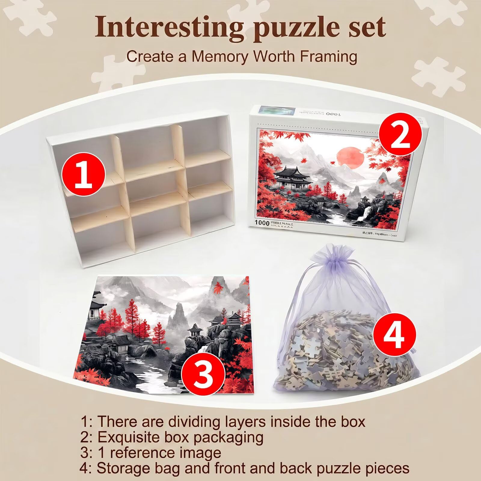 paesaggio Retro Puzzle 1000 Pezzi per Adulti, Puzzle in Legno - Collezione Classica con Poster Incluso -Sfida di Concentrazione e Passatempo Antistress, Gioco Educativo per Famiglia, 75 x 50 cm f0-505