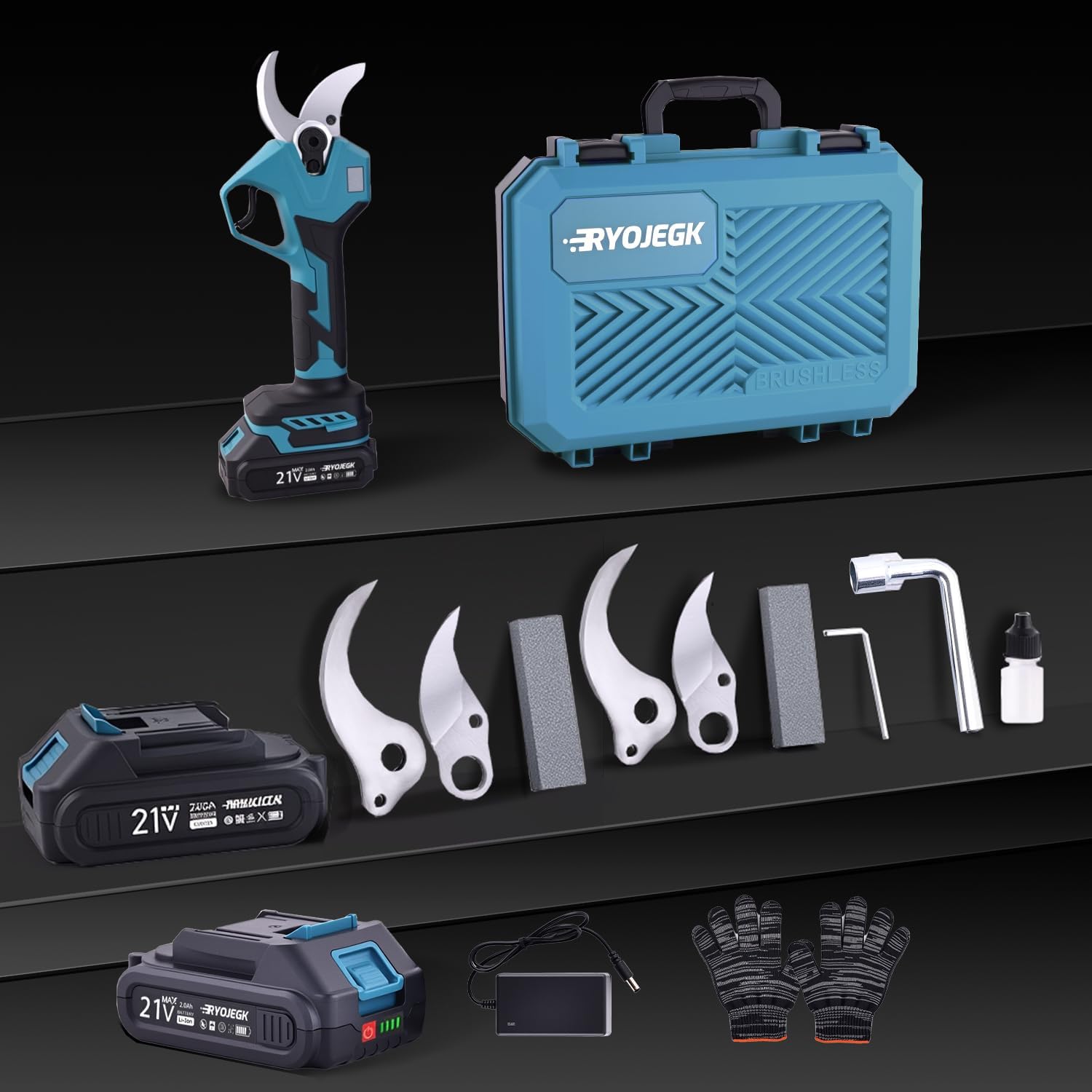 21V Brushless Electric Pruning Shears, 1.6-Inch Cutting Cordless Power Pruner with 2x2.0Ah Battery & 3 SK5 Blades, 2.4" Max Opening Garden Shears for Tree Trimming and Fruit Harvesting