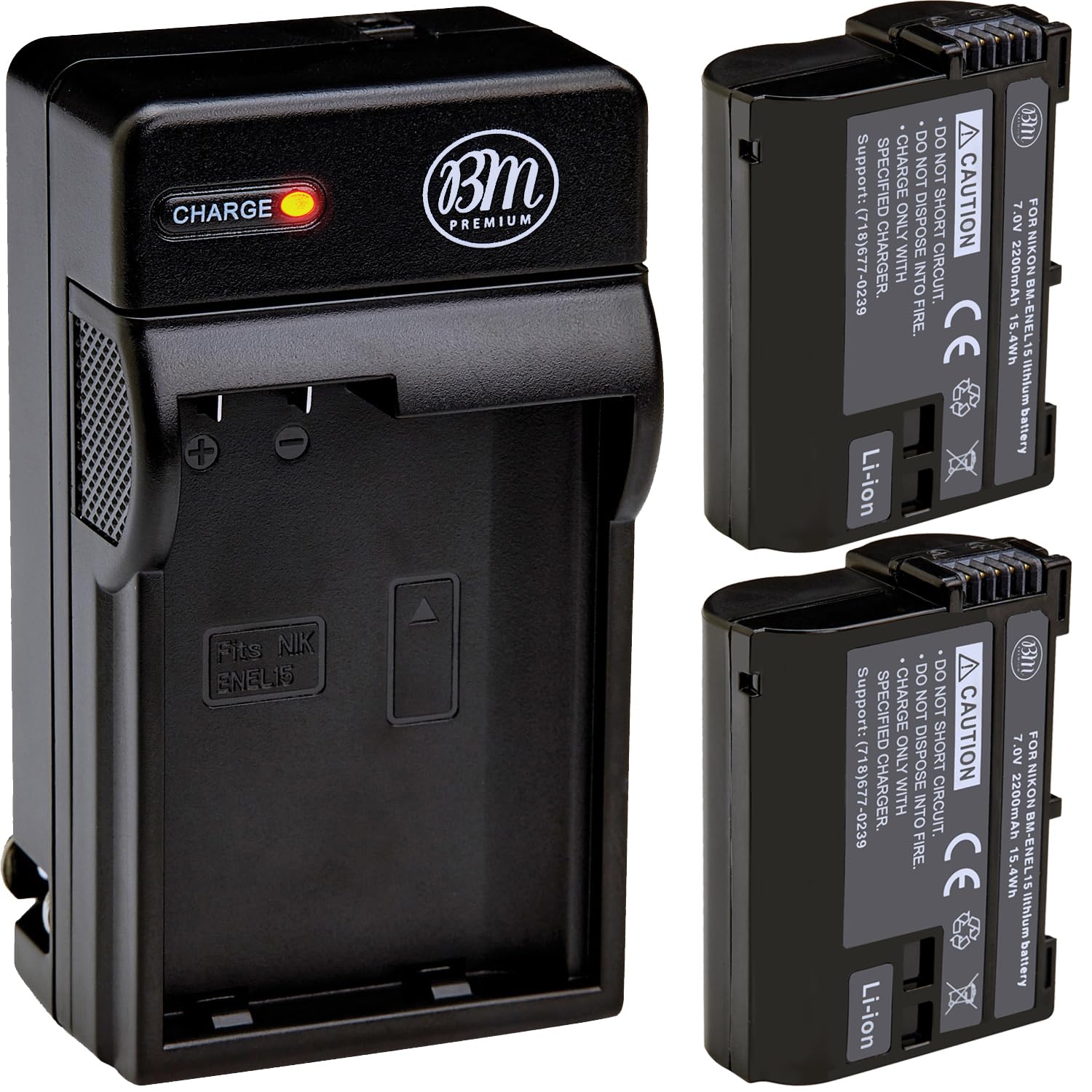 BM Premium 2-Pack of EN-EL15 Batteries and Battery Charger Kit for Nikon D850, D7500, 1 V1, D500, D600, D610, D750, D800, D810, D810A, D7000, D7100,