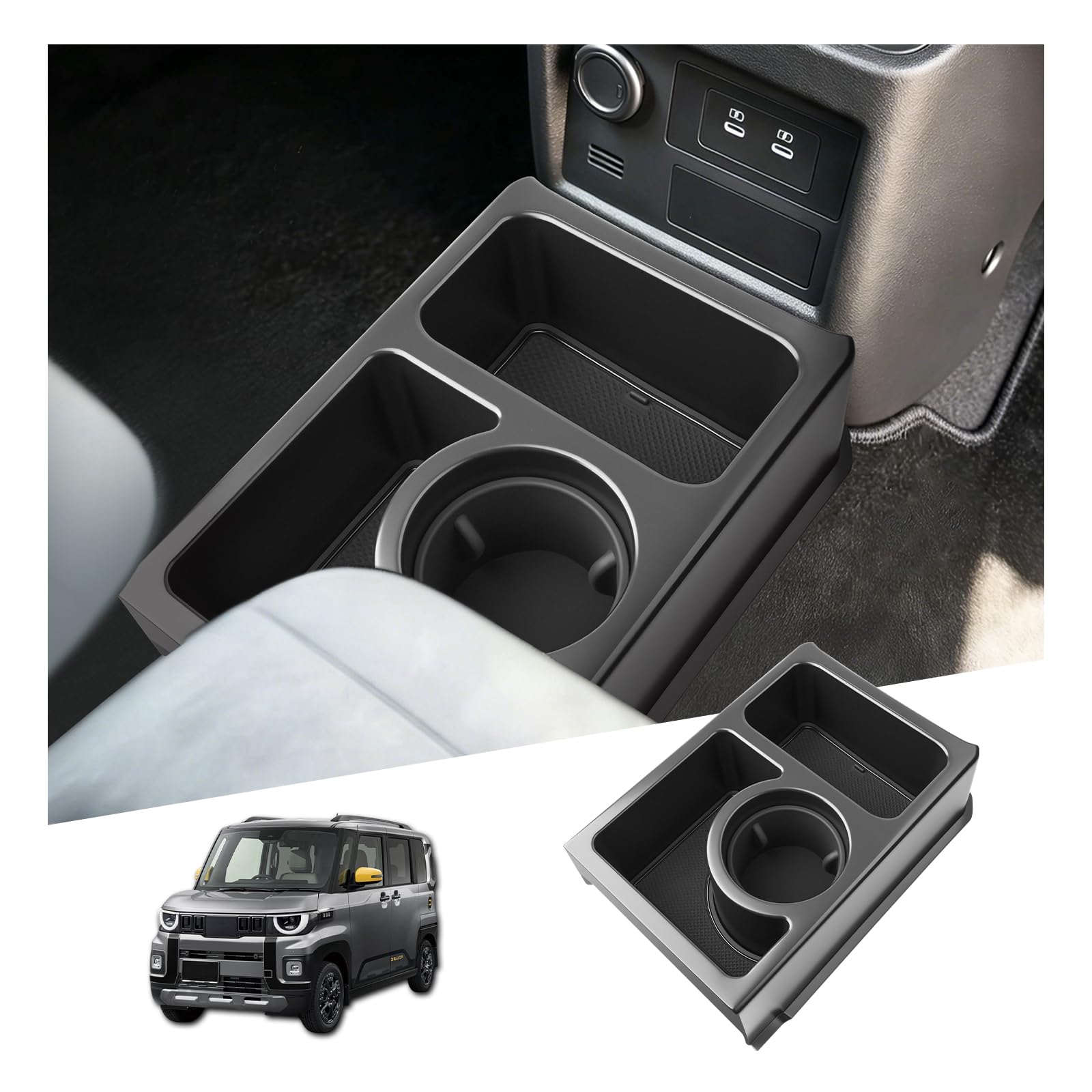 【RUIYA】三菱 デリカミニ 2代目 BA系 BA1A BA2A BA5A BA6A 型 専用 ドリンクホルダー 収納ボックス センターコンソールトレイ デリカミニ カップホルダー アクセサリートレー 収納 小物入れ 傷防止 貼り付け簡単 デリカミニカスタムパーツ アクセサリー 多機能収納ボックス ラバーマット付き
