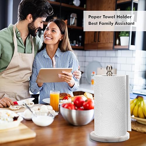 Miniatura 6 de Soporte para toallas de papel para encimera con base de mármol pesado, soporte de rollo de papel de pie para cocina y baño, con base pesada para