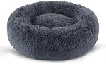 BVAGSS Small Dog Bed Cat Bed Calming Plush Pet Bed Soft Washable Anti Anxiety Round Donut Cuddler Fluffy Puppy Bed for Puppy & Kitten JA037 (16 inch, Dark Grey)