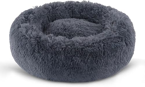 BVAGSS MW002 MW002 - Cama redonda y acogedora para perros pequeños, cama redonda y esponjosa para cachorros y gatitos (24 pulgadas, gris oscuro)
