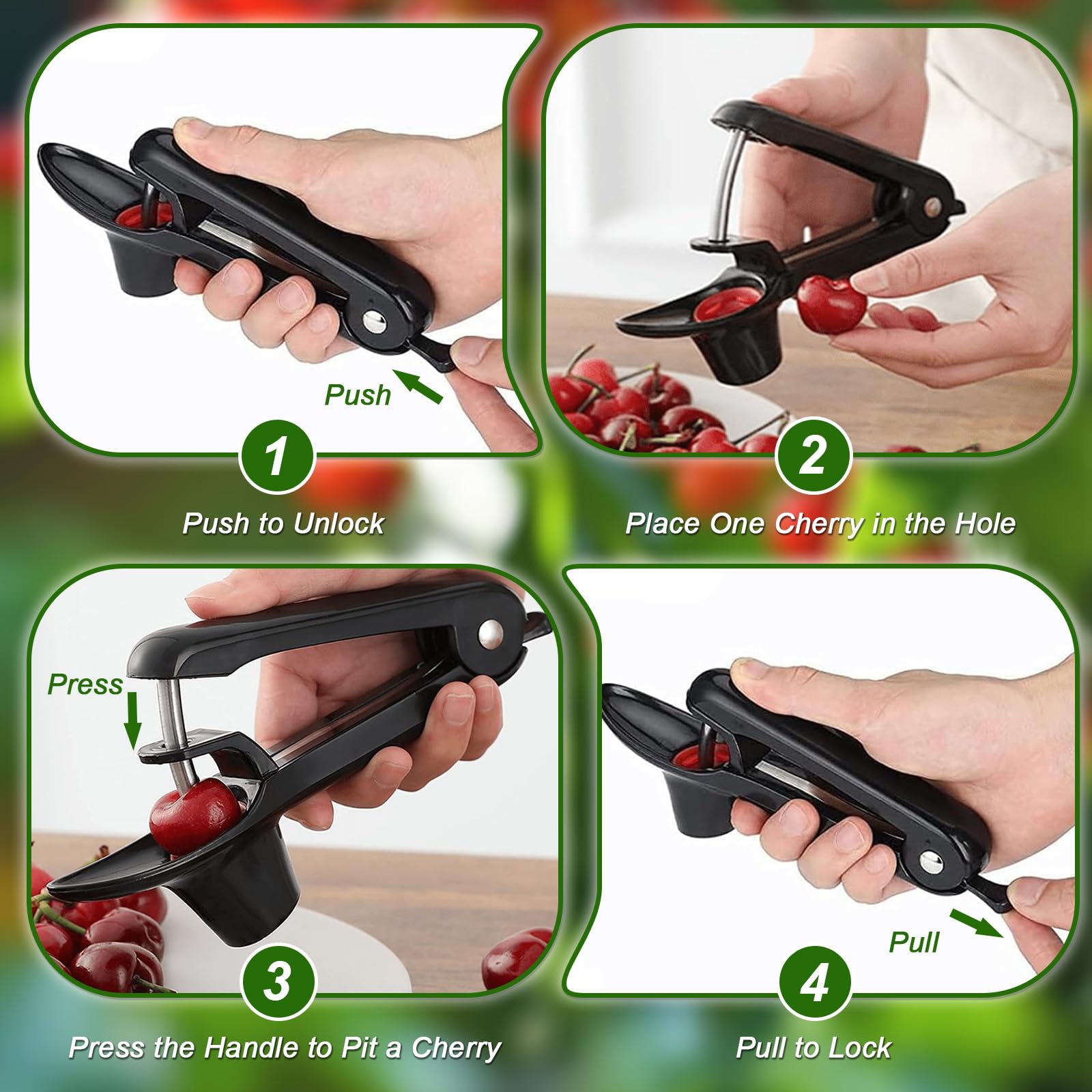 Dénoyauteur de cerises - Dénoyauteur de cerises et prunes - Dénoyauteur manuel pour fruits, cerises et baies de fruits - Noir