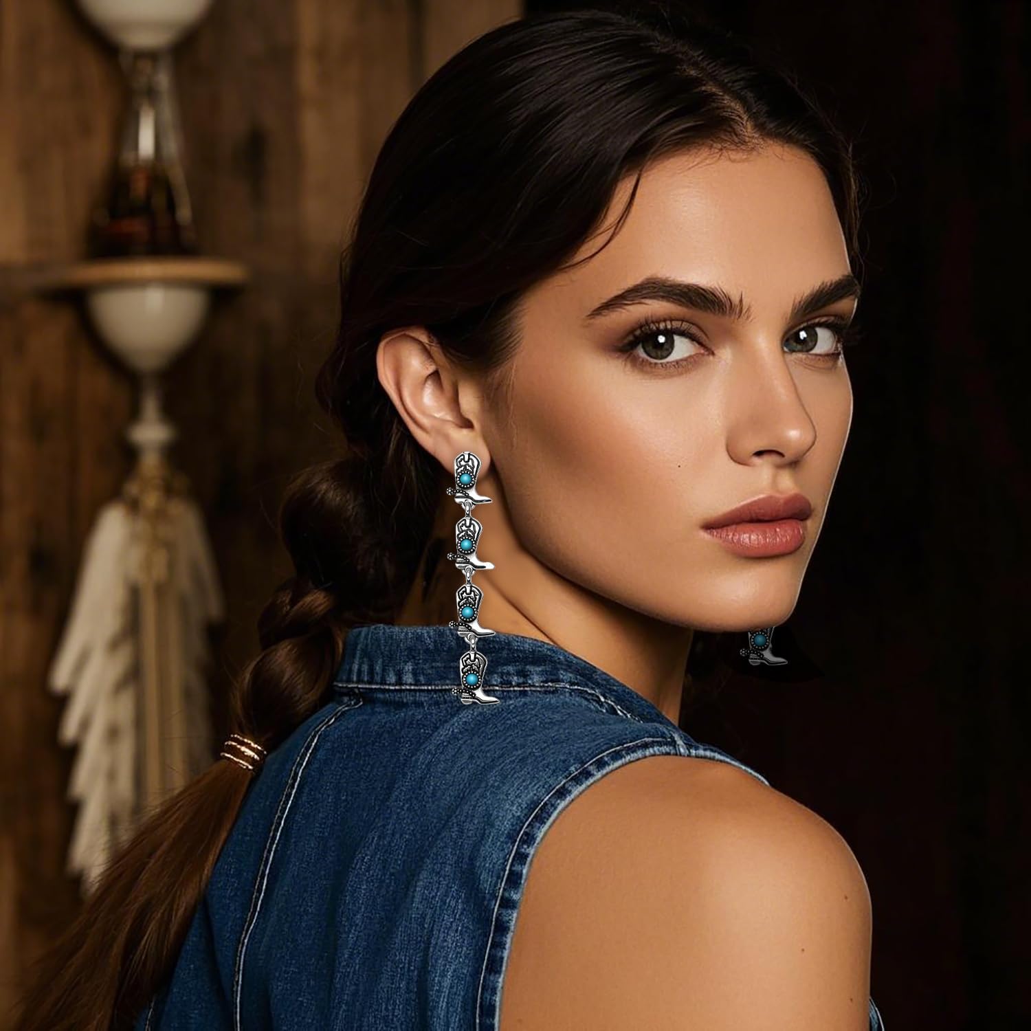 Western Earring for Women Vintage Turquoise Cowgirl Cowboy Boot Dangle Earrings Western Rodeo Country Concert Outfits Jewelry Accessories - Image 4