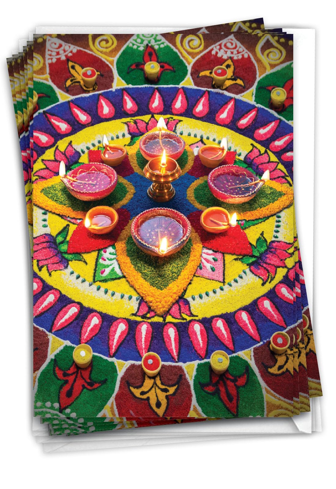 NobleWorks 12 Diwali Greeting Cards Bulk Box Set with 5 x 7 Inch Envelopes (1 Design, 12 Each) Diwali Wishes C2816FDWG-B12x1