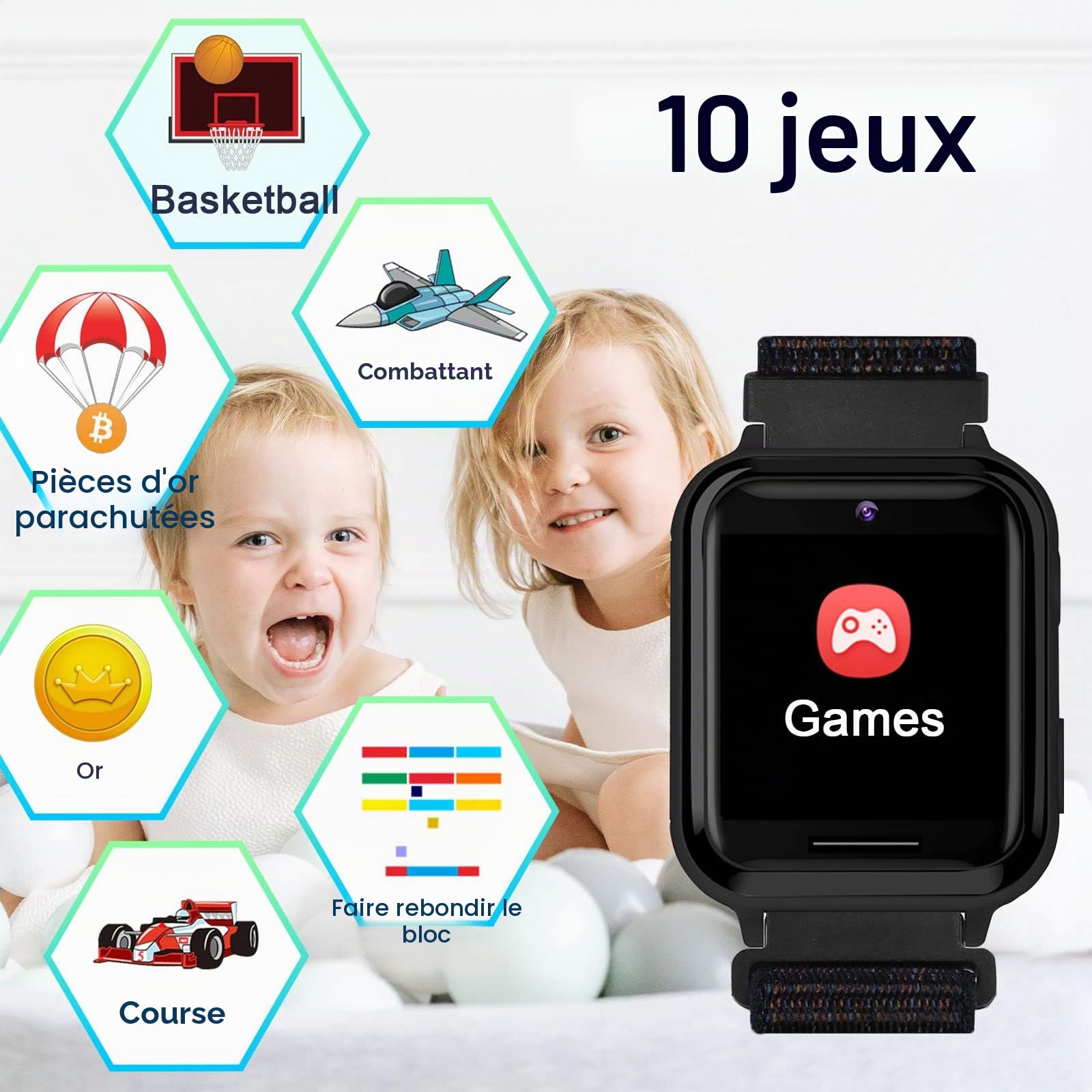 PTHTECHUS Montre Connectée Enfant, Montre Enfant Fille Garçon avec Sangle en Nylon 10 Jeux SOS MP3 Musique Caméra Vidéo Réveil Chronomètre Calendrier Calculatrice, Cadeaux pour Garçons et Filles