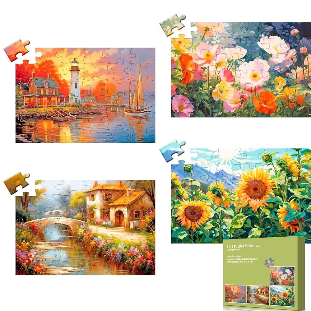 4 confezioni da 36 puzzle grandi per anziani con demenza, prodotti Alzheimer, attività, puzzle Alzheimer, giochi cognitivi per adulti, anziani