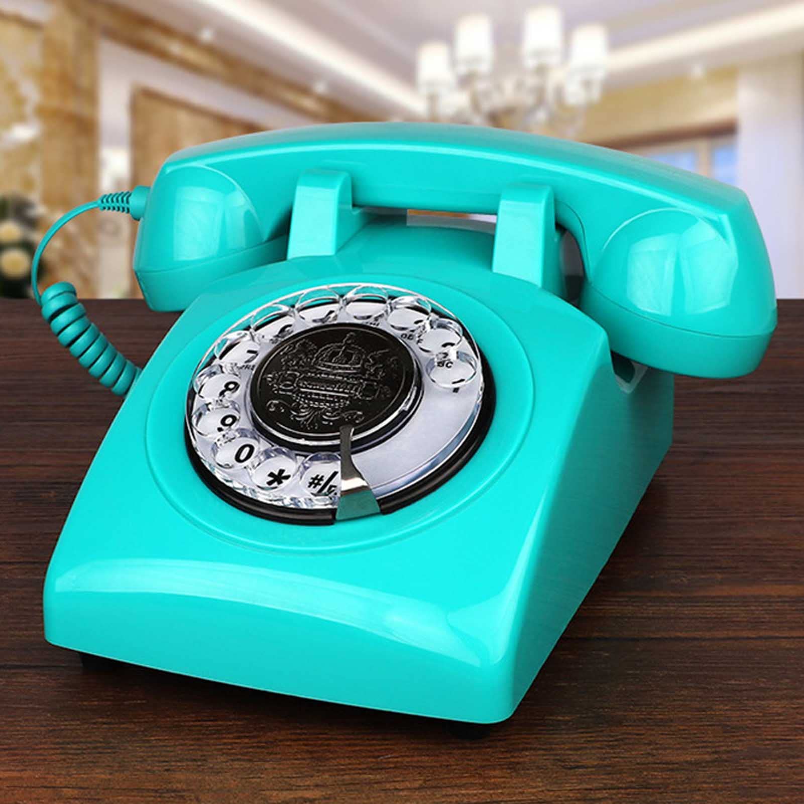 Téléphone fixe antique bleu rétro avec cadran traditionnel et décoration classique - 7