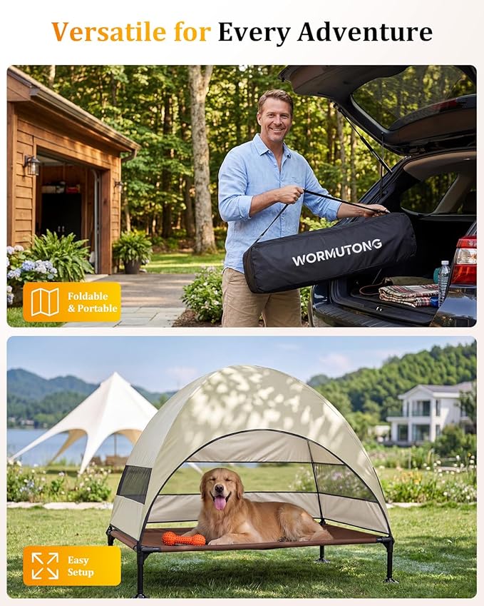 Catre Elevado para Perro con Toldo Grande Plegable miniatura 6